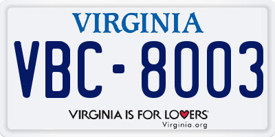 VA license plate VBC8003