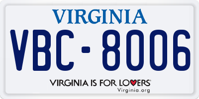 VA license plate VBC8006