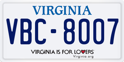 VA license plate VBC8007