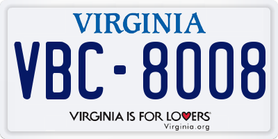 VA license plate VBC8008