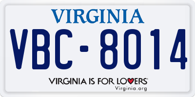 VA license plate VBC8014
