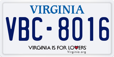 VA license plate VBC8016