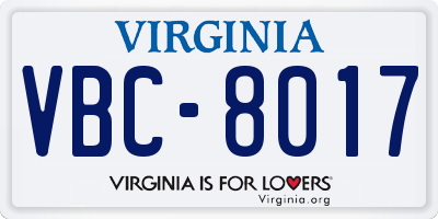 VA license plate VBC8017