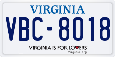 VA license plate VBC8018