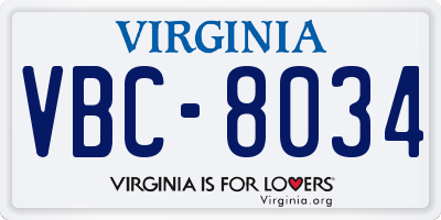 VA license plate VBC8034
