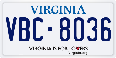 VA license plate VBC8036