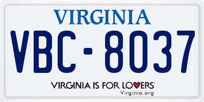 VA license plate VBC8037
