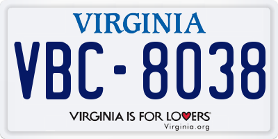 VA license plate VBC8038