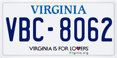 VA license plate VBC8062