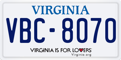 VA license plate VBC8070