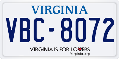 VA license plate VBC8072