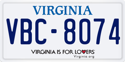 VA license plate VBC8074