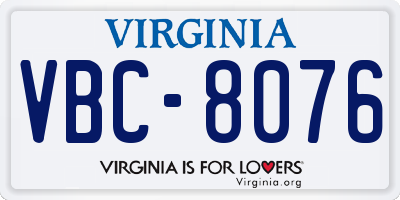 VA license plate VBC8076