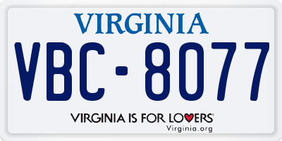 VA license plate VBC8077