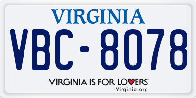 VA license plate VBC8078