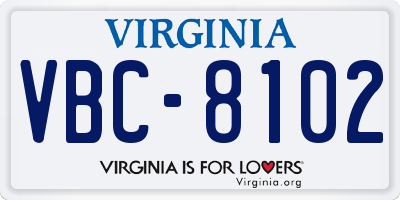 VA license plate VBC8102