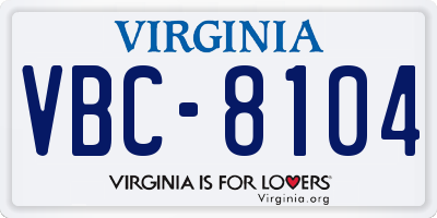 VA license plate VBC8104