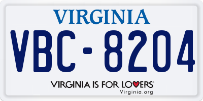 VA license plate VBC8204