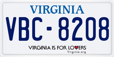 VA license plate VBC8208