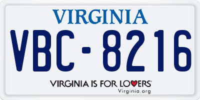 VA license plate VBC8216