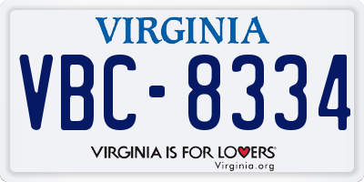 VA license plate VBC8334
