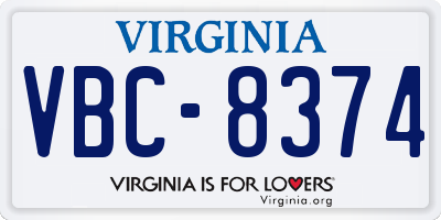 VA license plate VBC8374