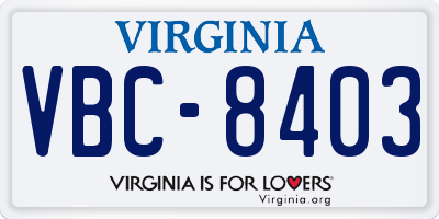 VA license plate VBC8403
