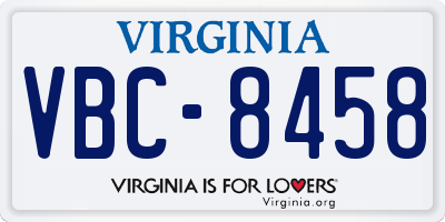 VA license plate VBC8458