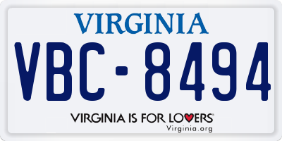 VA license plate VBC8494