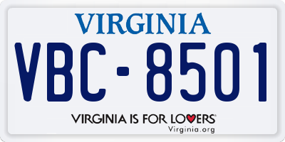 VA license plate VBC8501