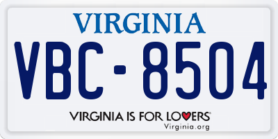 VA license plate VBC8504