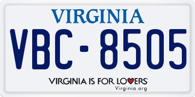 VA license plate VBC8505