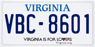 VA license plate VBC8601