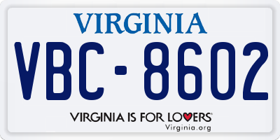 VA license plate VBC8602