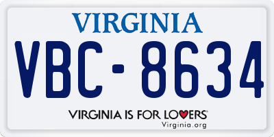 VA license plate VBC8634