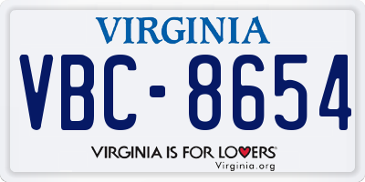 VA license plate VBC8654