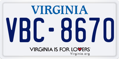 VA license plate VBC8670