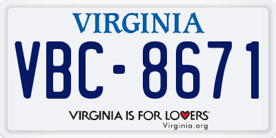 VA license plate VBC8671