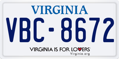 VA license plate VBC8672