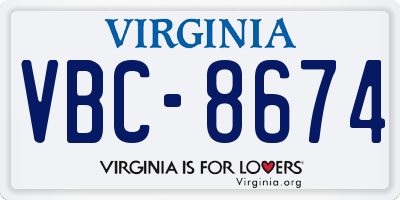 VA license plate VBC8674