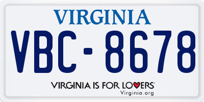 VA license plate VBC8678