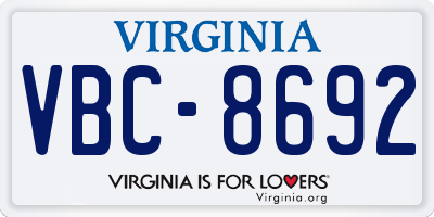 VA license plate VBC8692