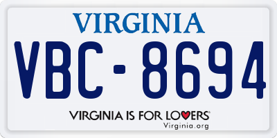 VA license plate VBC8694