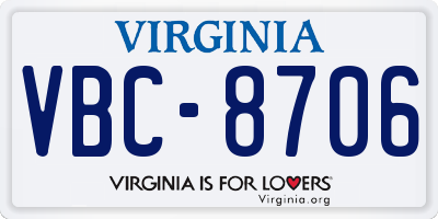 VA license plate VBC8706