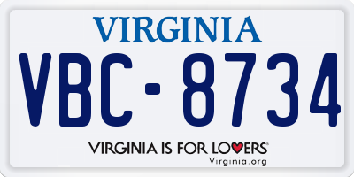 VA license plate VBC8734