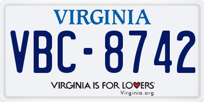 VA license plate VBC8742