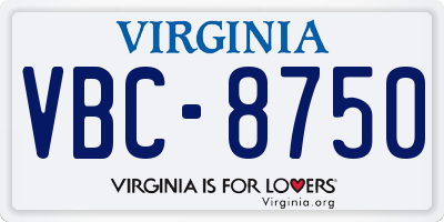 VA license plate VBC8750