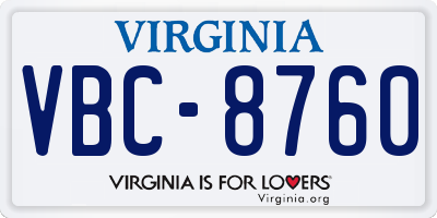 VA license plate VBC8760