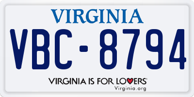 VA license plate VBC8794