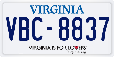 VA license plate VBC8837